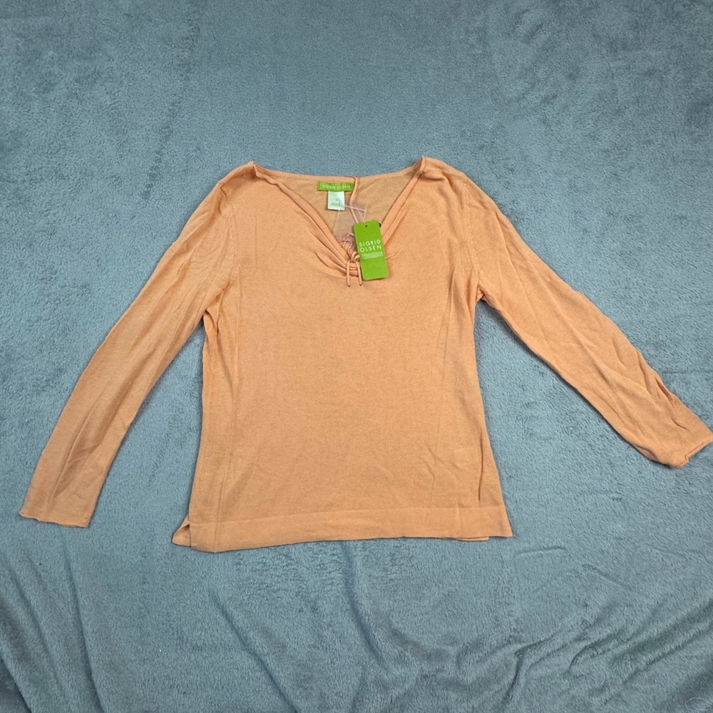 NWT Sigrid Olsen‎ Sun Fruit Creamsicle Orange Lace Up V-Neck Knit Top Small